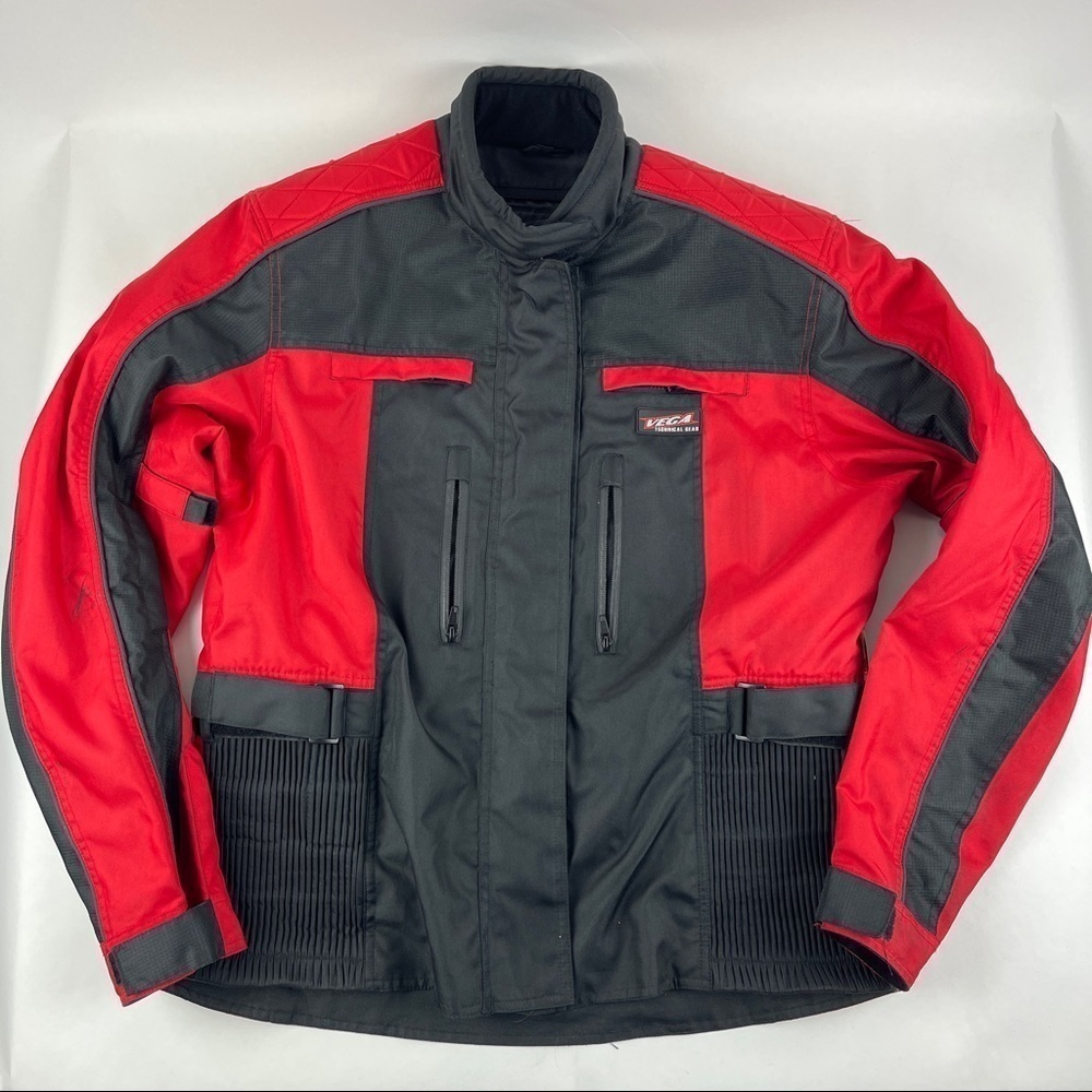 Vega Technical Gear Motorcyle Racing Jacket Womens Red Black Padded Pockets Zip